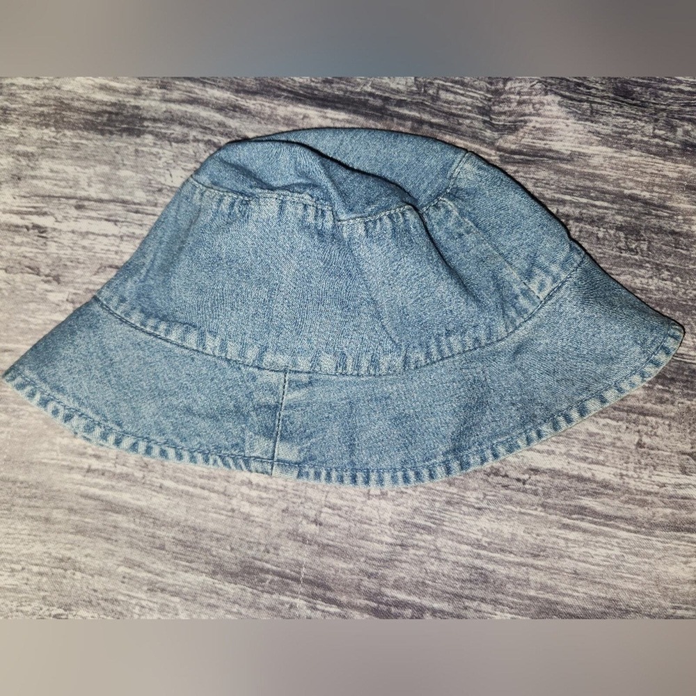 Denim Bucket Hat with Floral Patch - Blue - Picture 3 of 6